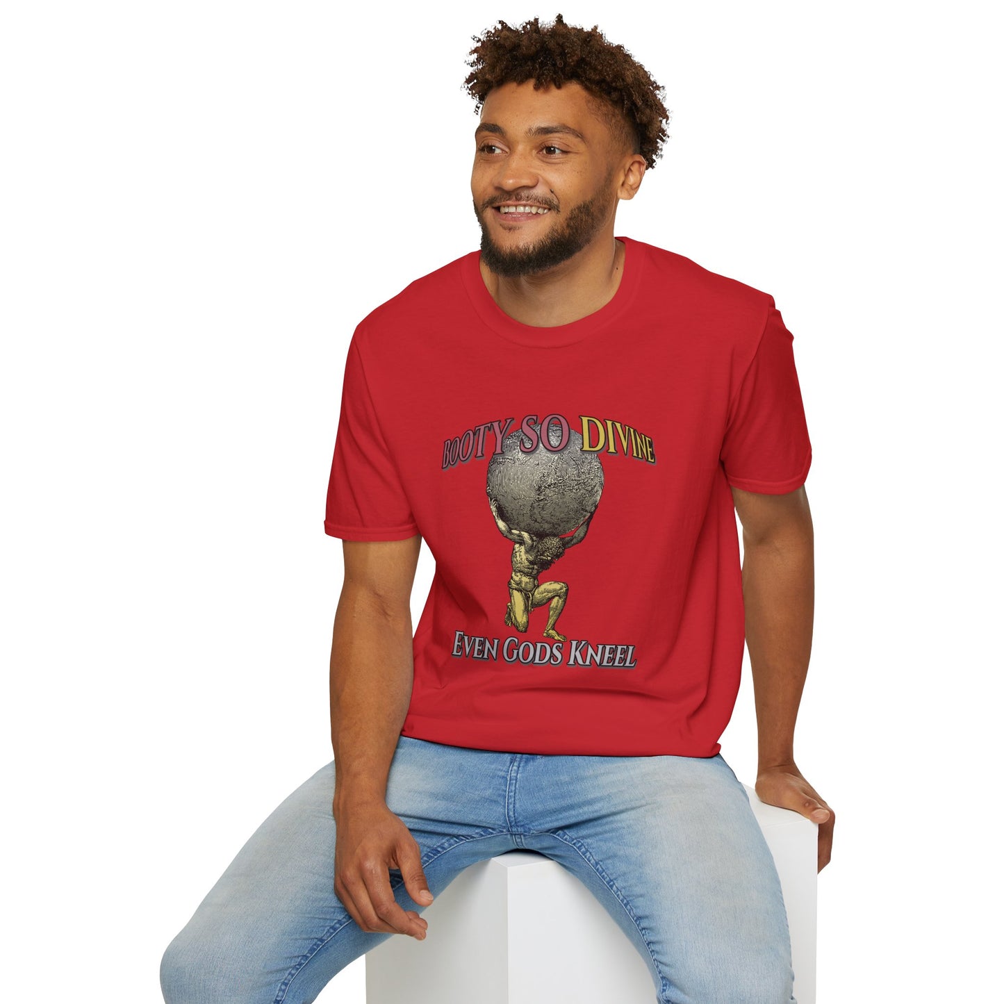 Funny 'Booty So Divine Even Gods Kneel' T-Shirt - Graphic Humor Tee