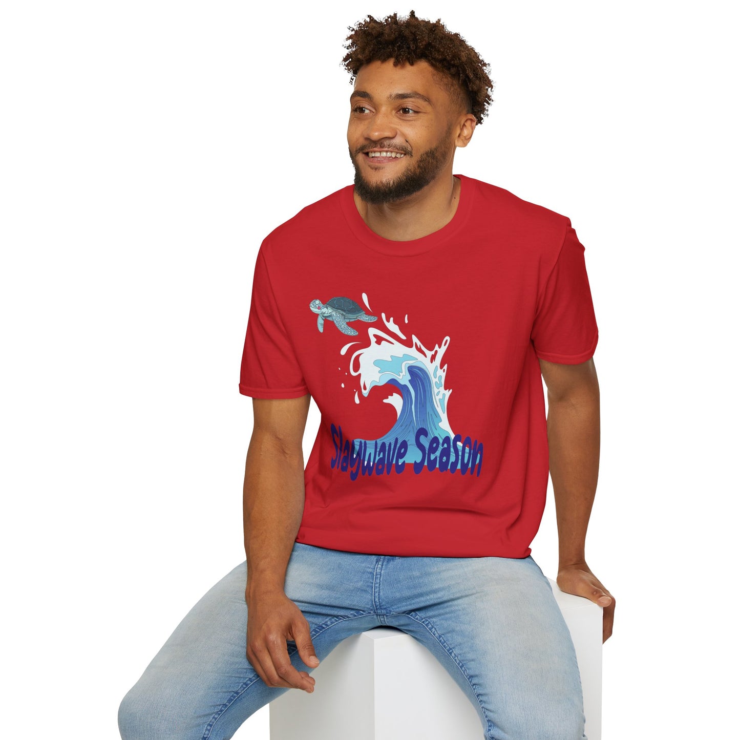 Sea Turtle Wave T-Shirt — "Slaywave Season" Coastal Surf Vibe Tee