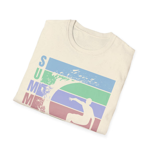 Summer Surf T-Shirt — Retro Stripes & Surfer Graphic