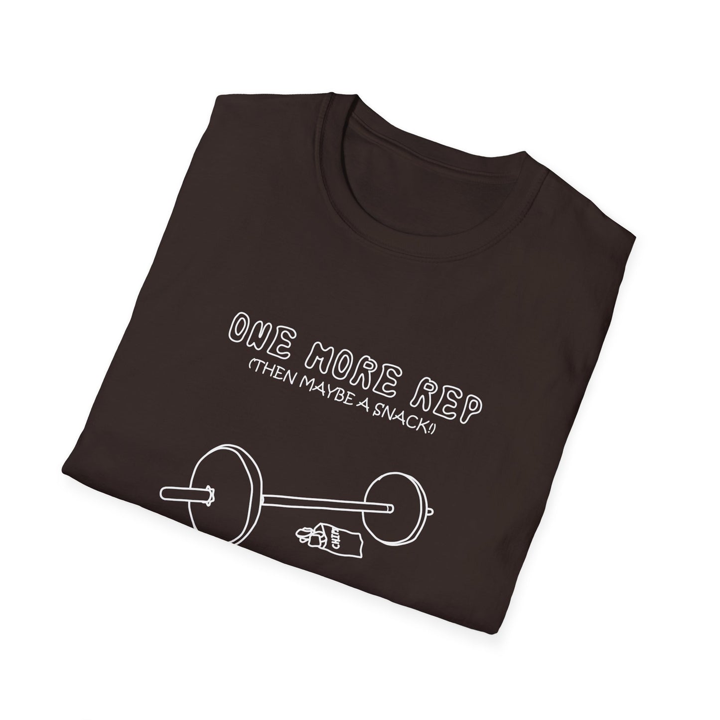 Funny Gym T-Shirt - "One More Rep (Then Maybe a Snack)" Barbell Fitness Tee