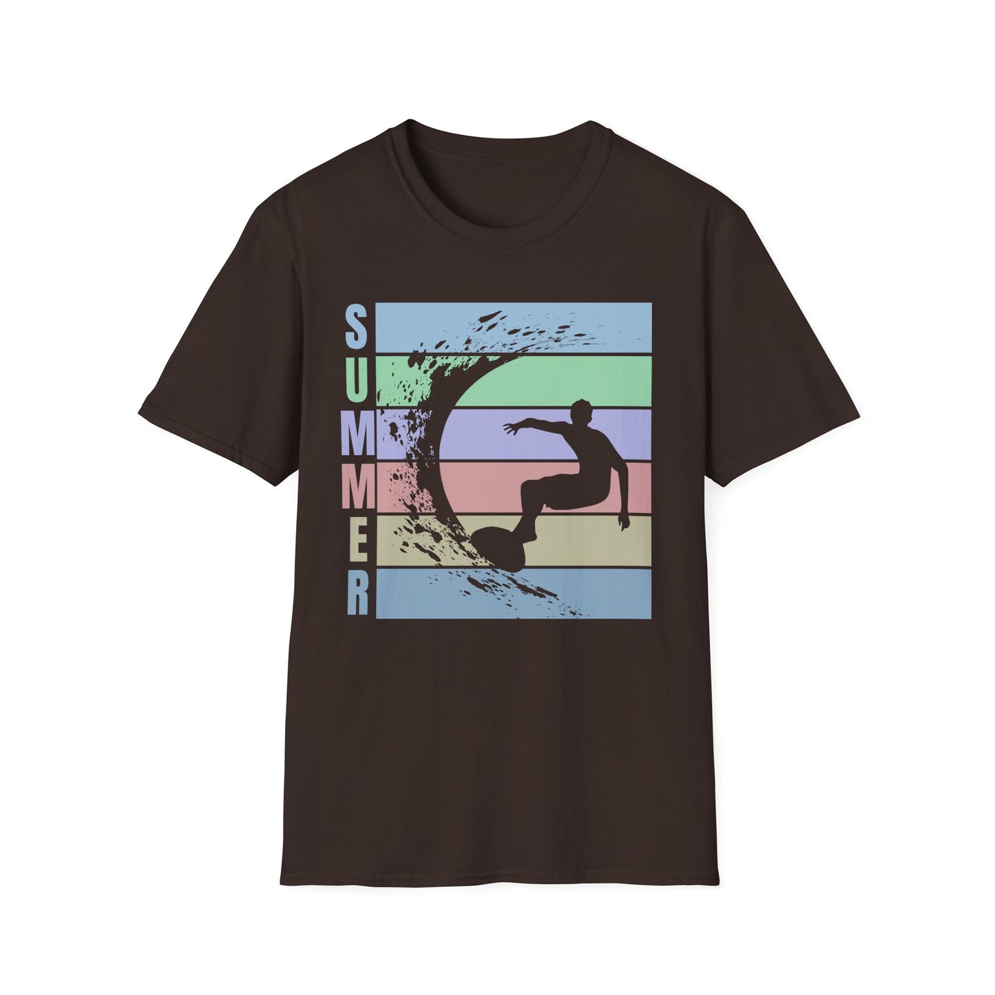 Summer Surf T-Shirt — Retro Stripes & Surfer Graphic