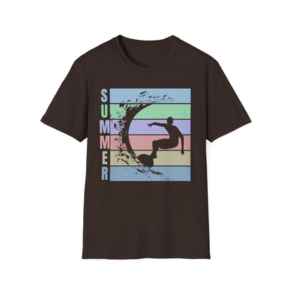 Summer Surf T-Shirt — Retro Stripes & Surfer Graphic