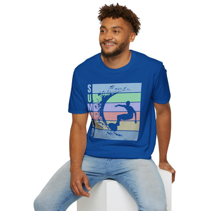 Summer Surf T-Shirt — Retro Stripes & Surfer Graphic