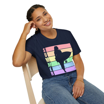 Summer Surf Silhouette T-Shirt — Pastel Rainbow Beach Tee