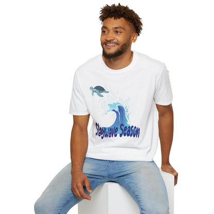 Sea Turtle Wave T-Shirt — "Slaywave Season" Coastal Surf Vibe Tee