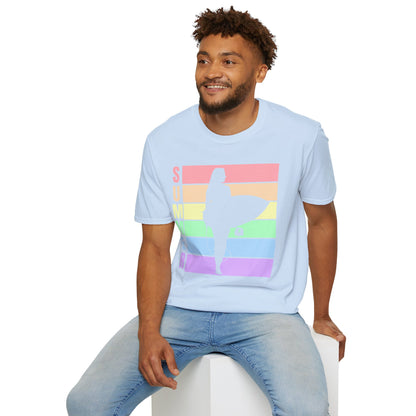 Summer Surf Silhouette T-Shirt — Pastel Rainbow Beach Tee