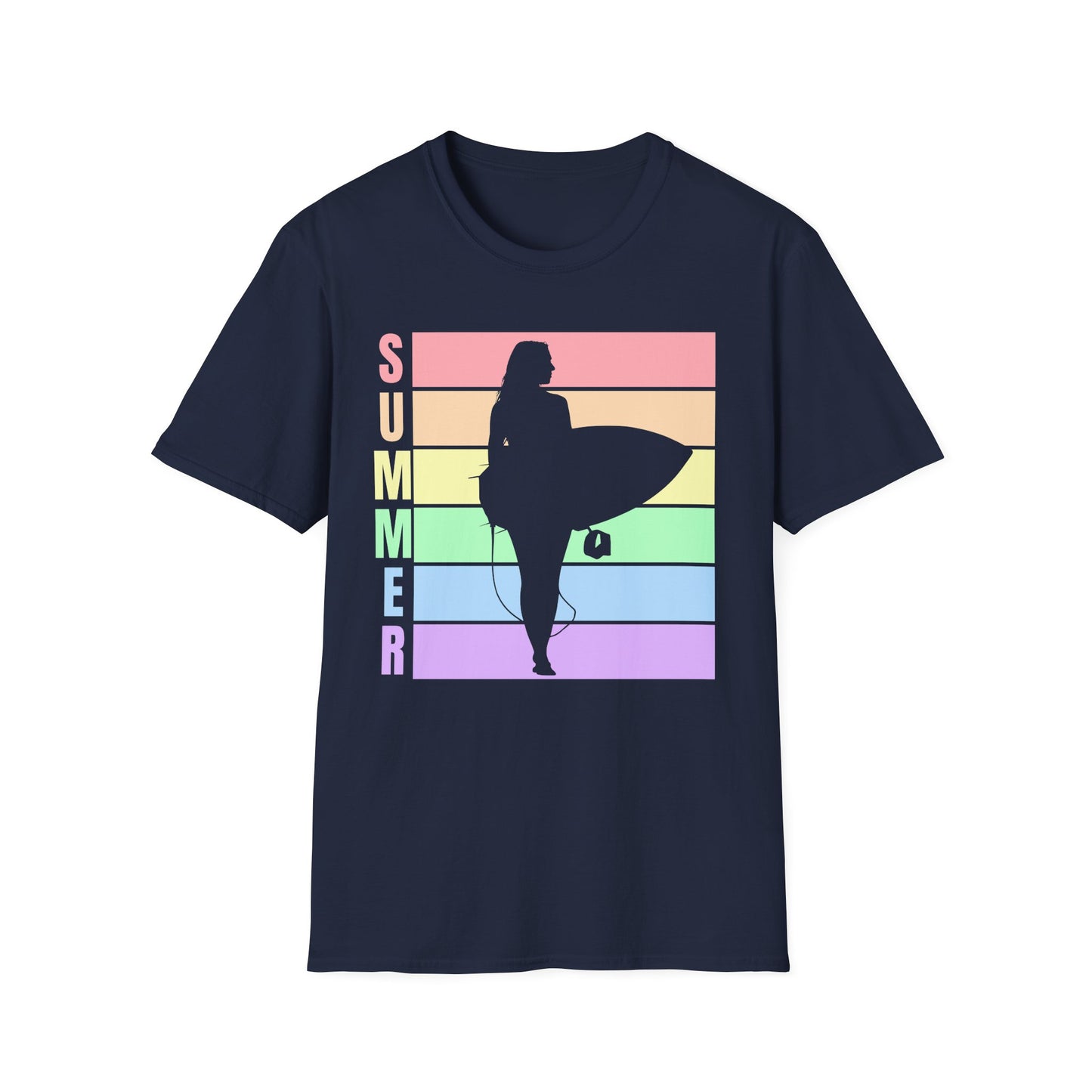 Summer Surf Silhouette T-Shirt — Pastel Rainbow Beach Tee
