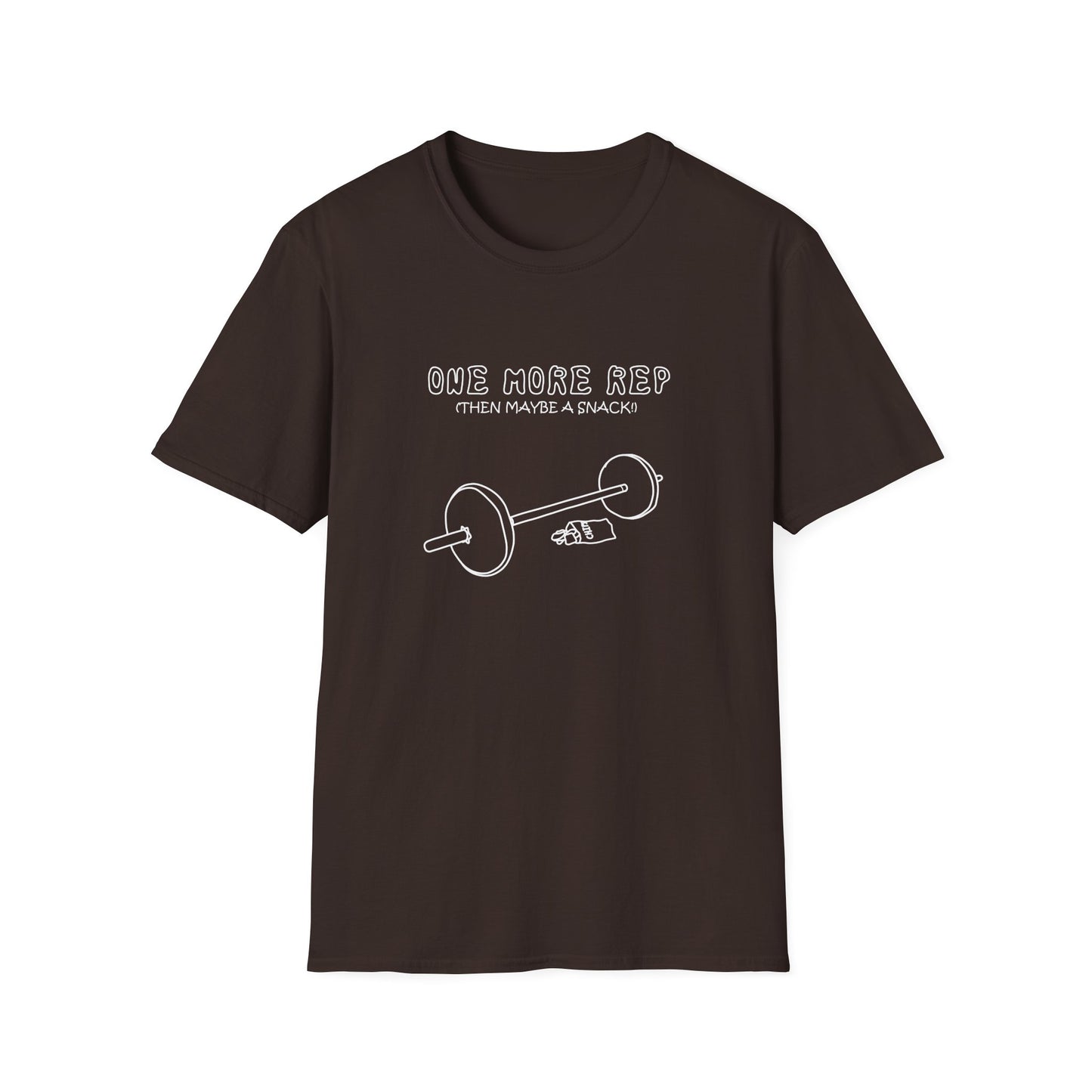 Funny Gym T-Shirt - "One More Rep (Then Maybe a Snack)" Barbell Fitness Tee