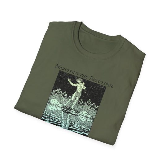 T-Shirt — 'Measured the Beautiful / Cared to Fall for a Reflection' Vintage Mirror Graphic