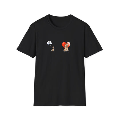 Chess Pawn Love T-Shirt — Cute Pawn Thinking of Queen with Heart Graphic