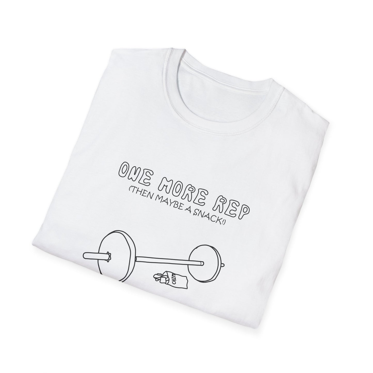 Funny Gym T-Shirt - "One More Rep (Then Maybe a Snack)" Barbell Fitness Tee