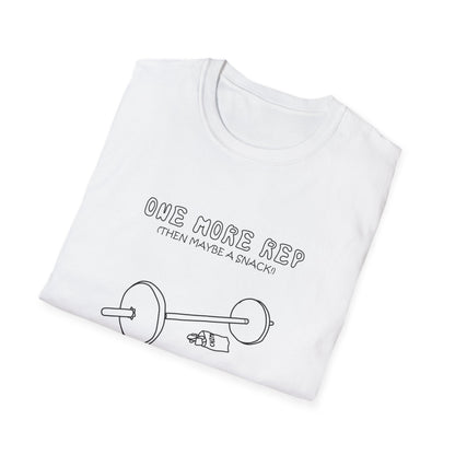 Funny Gym T-Shirt - "One More Rep (Then Maybe a Snack)" Barbell Fitness Tee