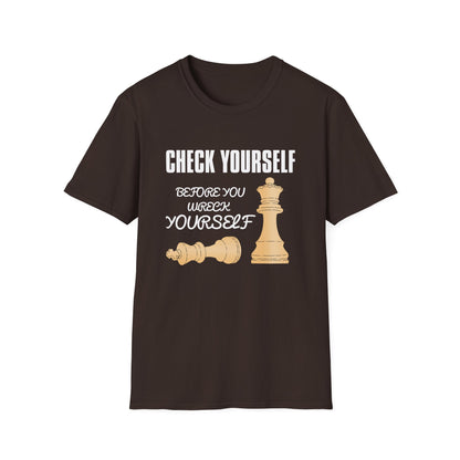 Chess T-Shirt — "Check Yourself Before You Wreck Yourself" Graphic Tee