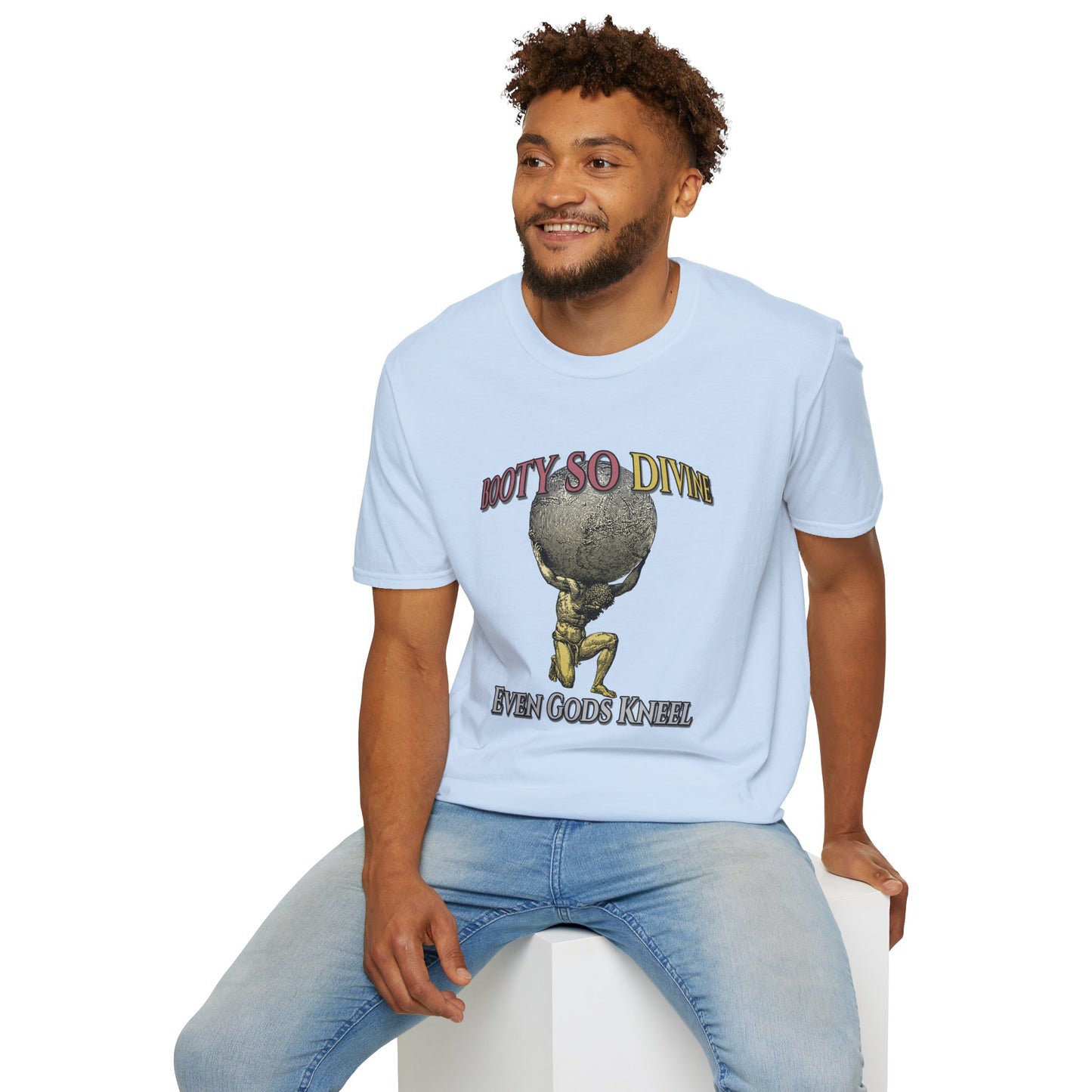 Funny 'Booty So Divine Even Gods Kneel' T-Shirt - Graphic Humor Tee