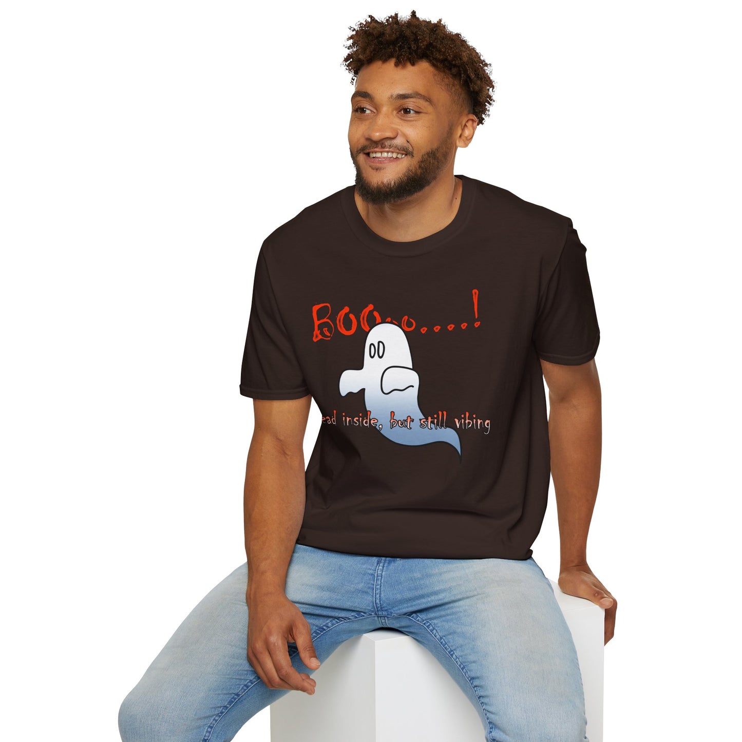 Ghost Graphic T-Shirt — “Boo…! Dead Inside, But Still Smiling” Halloween Tee