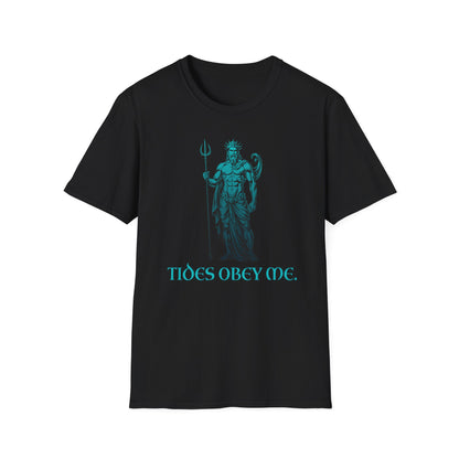 Poseidon Graphic Tee - "Tides Obey Me" Mythical Sea God T-Shirt