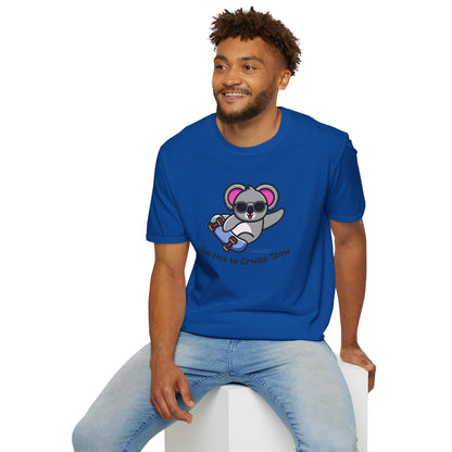 Koala Skateboard T‑Shirt — "Too Hot to Cruise Slow" Cute Skateboarder Graphic Tee