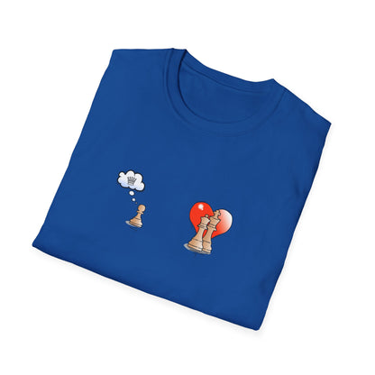 Chess Pawn Love T-Shirt — Cute Pawn Thinking of Queen with Heart Graphic