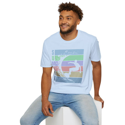 Summer Surf T-Shirt — Retro Stripes & Surfer Graphic