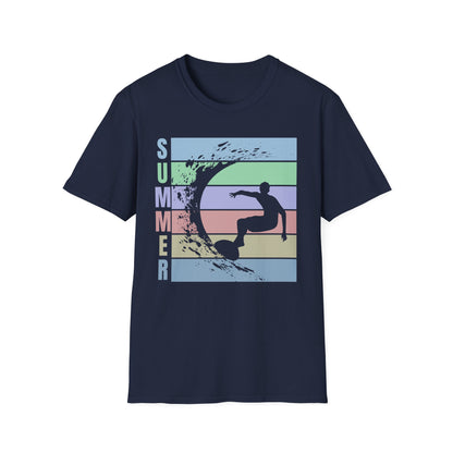 Summer Surf T-Shirt — Retro Stripes & Surfer Graphic