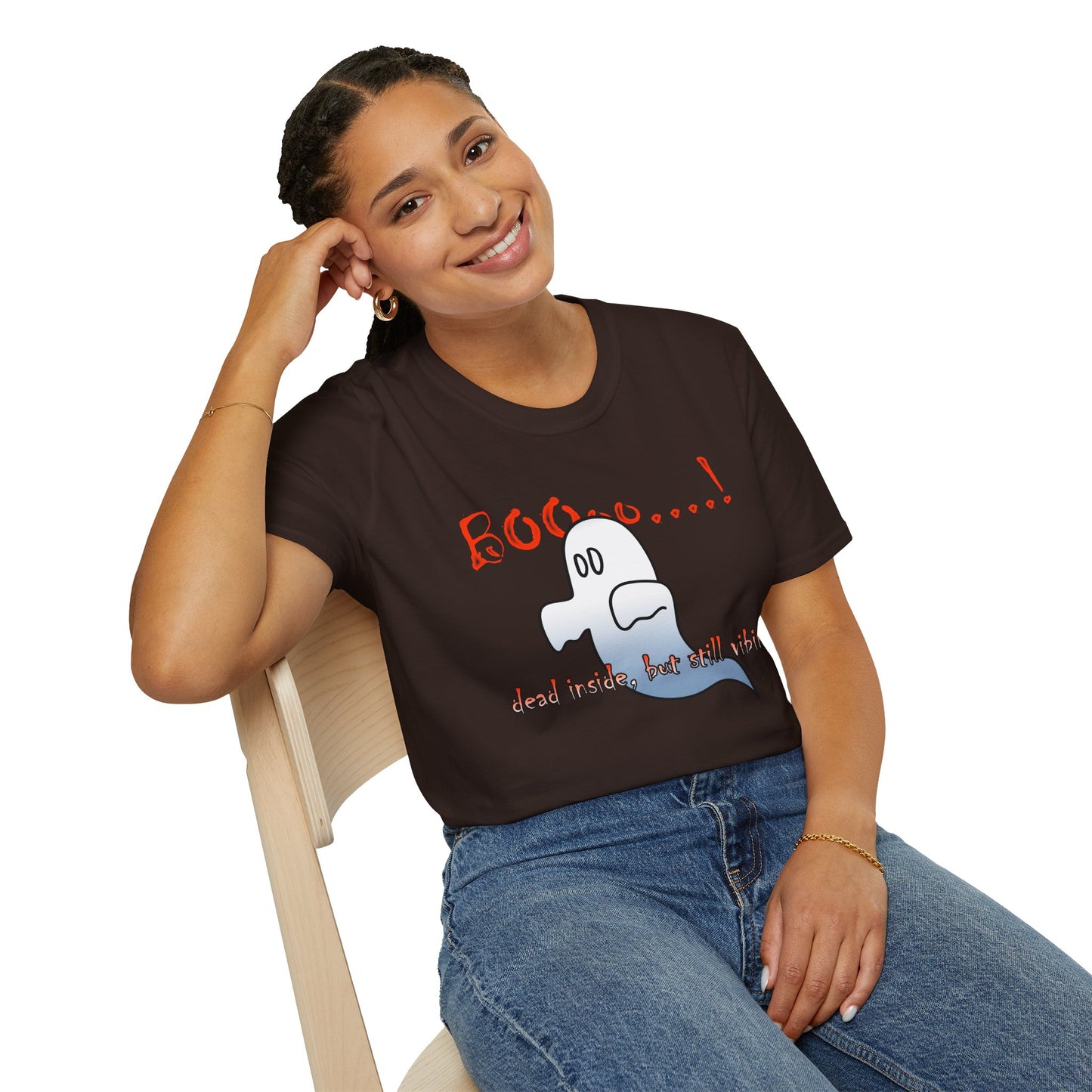 Ghost Graphic T-Shirt — “Boo…! Dead Inside, But Still Smiling” Halloween Tee
