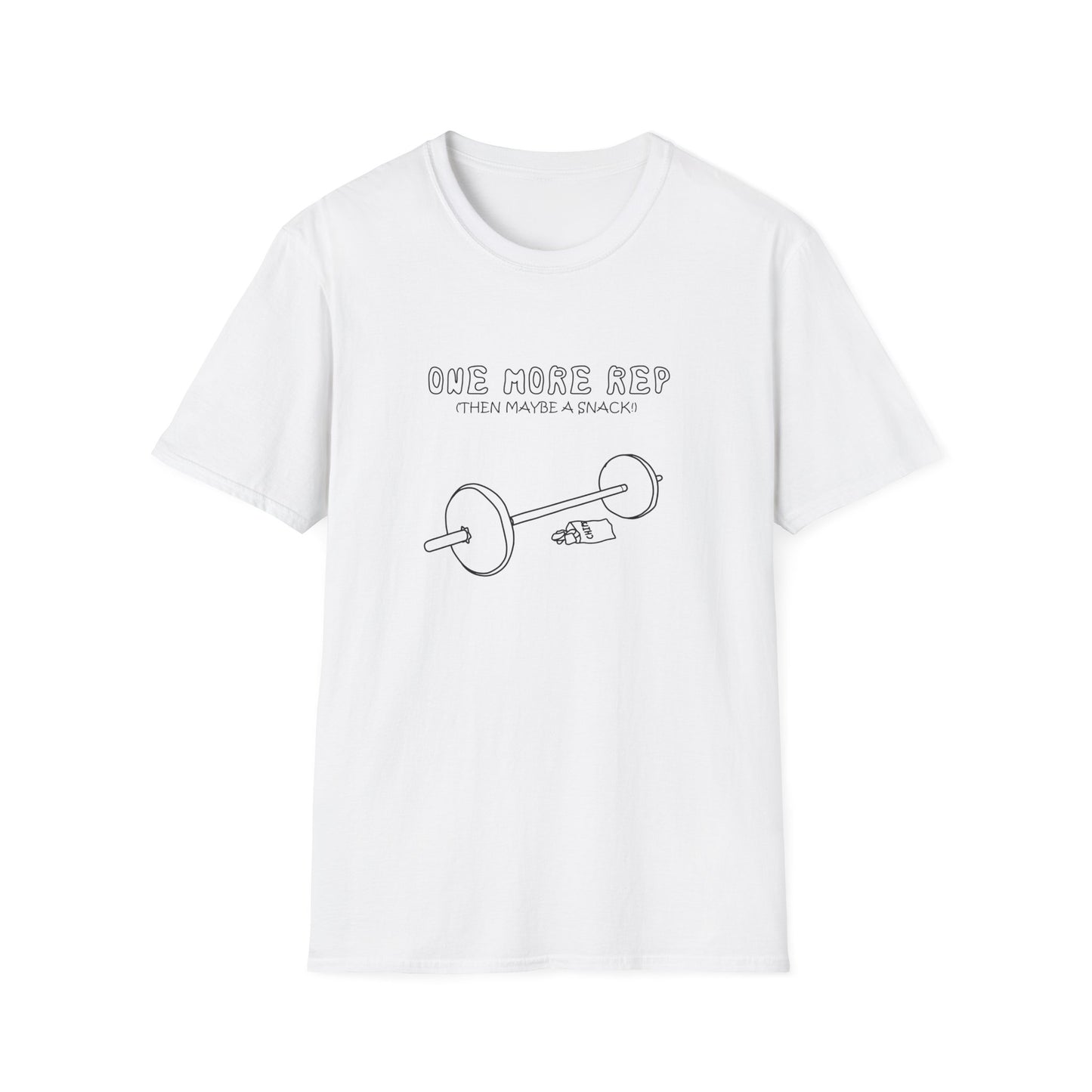 Funny Gym T-Shirt - "One More Rep (Then Maybe a Snack)" Barbell Fitness Tee