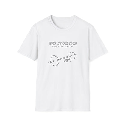 Funny Gym T-Shirt - "One More Rep (Then Maybe a Snack)" Barbell Fitness Tee