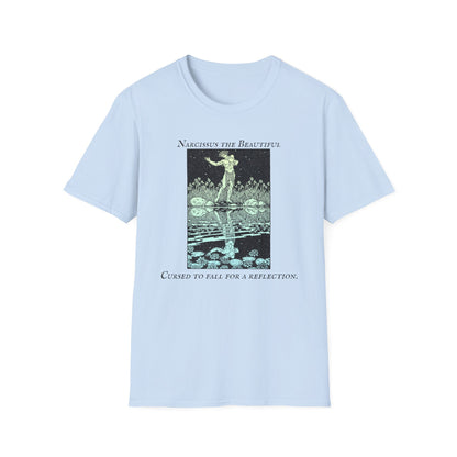 T-Shirt — 'Measured the Beautiful / Cared to Fall for a Reflection' Vintage Mirror Graphic