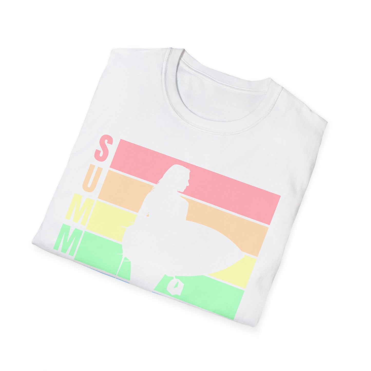 Summer Surf Silhouette T-Shirt — Pastel Rainbow Beach Tee