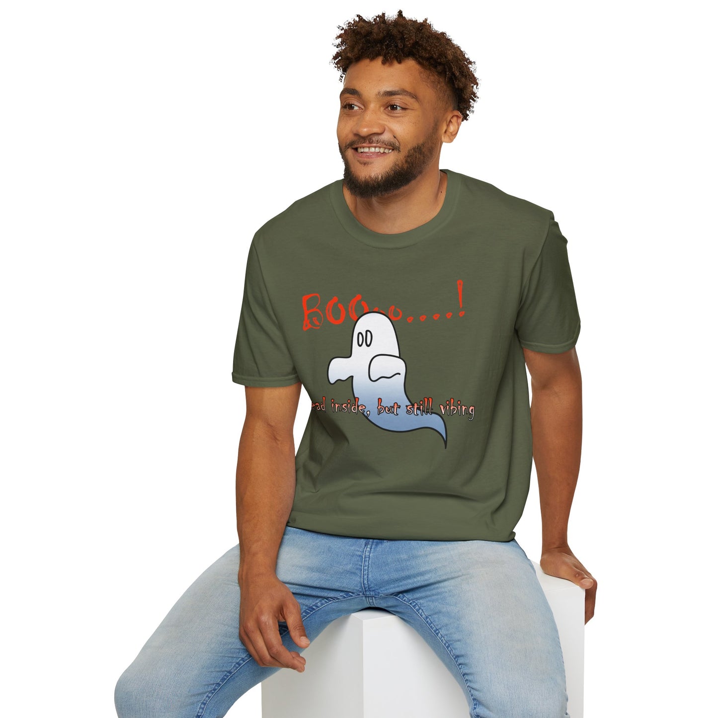 Ghost Graphic T-Shirt — “Boo…! Dead Inside, But Still Smiling” Halloween Tee