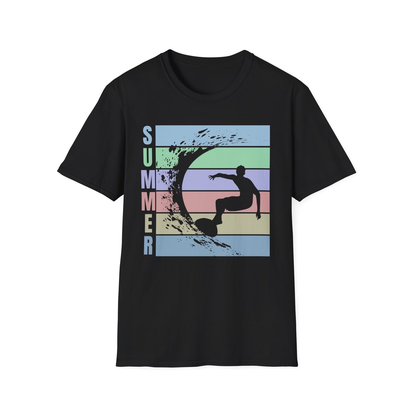 Summer Surf T-Shirt — Retro Stripes & Surfer Graphic