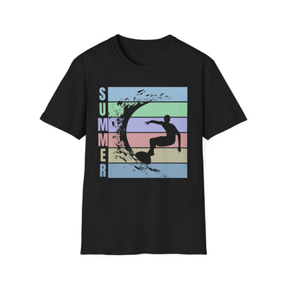 Summer Surf T-Shirt — Retro Stripes & Surfer Graphic