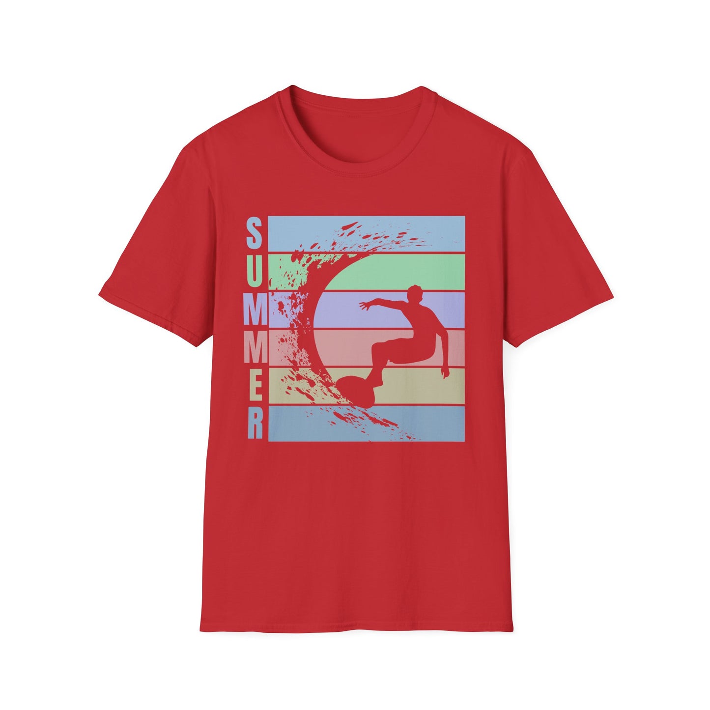 Summer Surf T-Shirt — Retro Stripes & Surfer Graphic