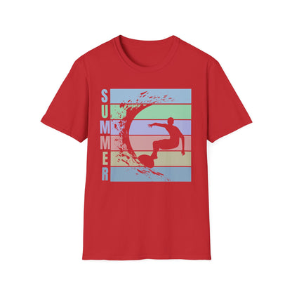 Summer Surf T-Shirt — Retro Stripes & Surfer Graphic