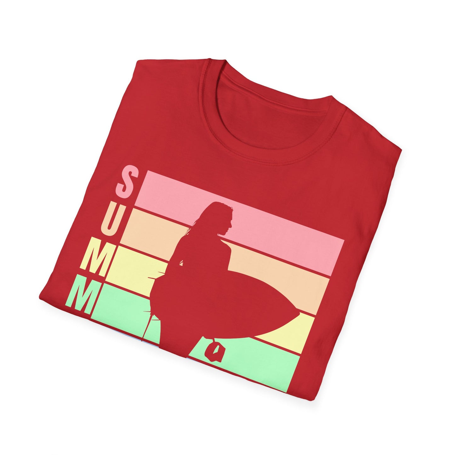 Summer Surf Silhouette T-Shirt — Pastel Rainbow Beach Tee