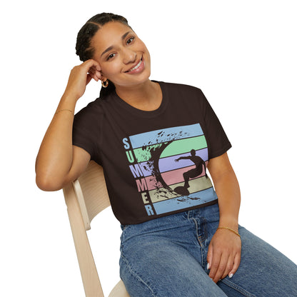 Summer Surf T-Shirt — Retro Stripes & Surfer Graphic