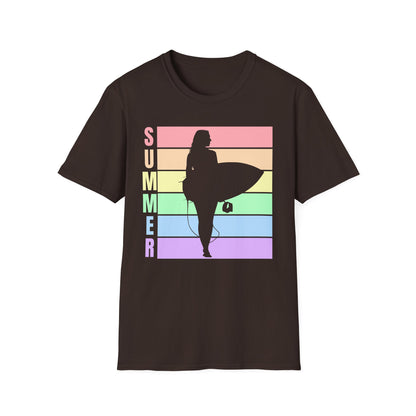 Summer Surf Silhouette T-Shirt — Pastel Rainbow Beach Tee