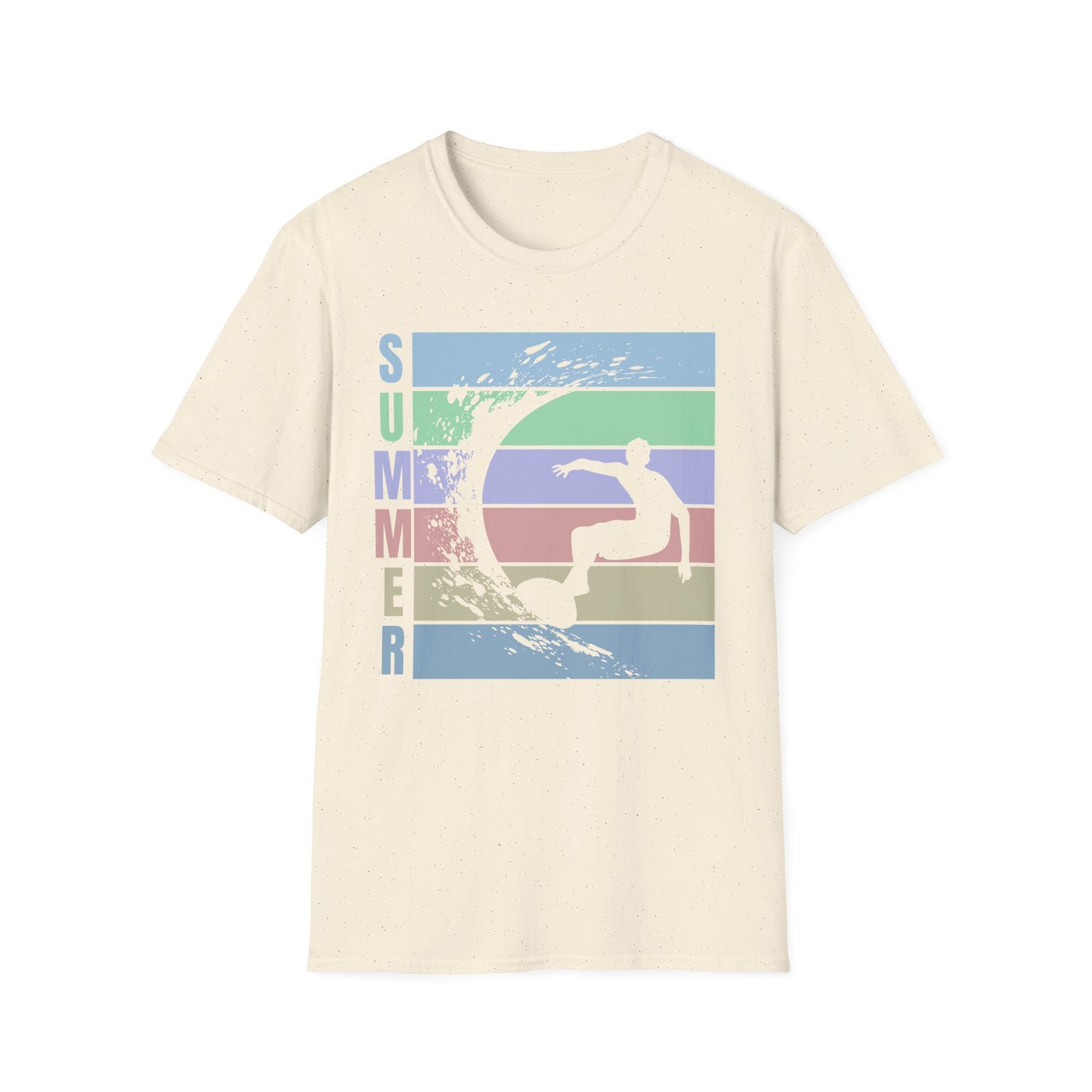 Summer Surf T-Shirt — Retro Stripes & Surfer Graphic