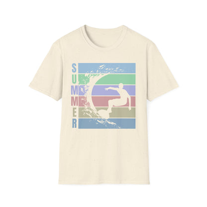 Summer Surf T-Shirt — Retro Stripes & Surfer Graphic