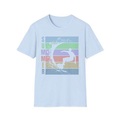 Summer Surf T-Shirt — Retro Stripes & Surfer Graphic