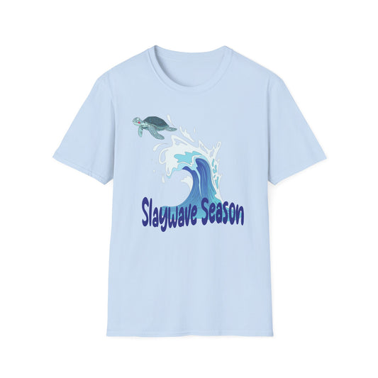 Sea Turtle Wave T-Shirt — "Slaywave Season" Coastal Surf Vibe Tee