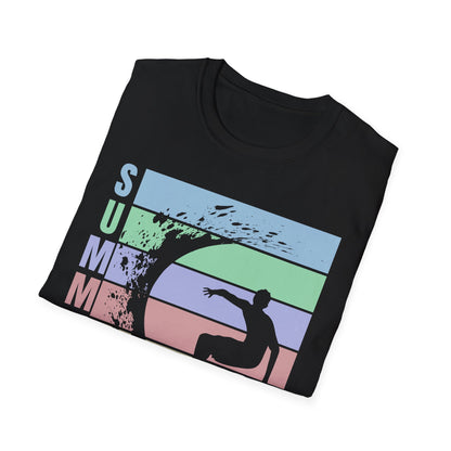 Summer Surf T-Shirt — Retro Stripes & Surfer Graphic