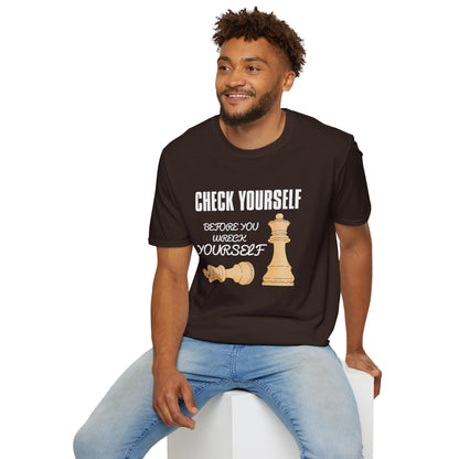 Chess T-Shirt — "Check Yourself Before You Wreck Yourself" Graphic Tee
