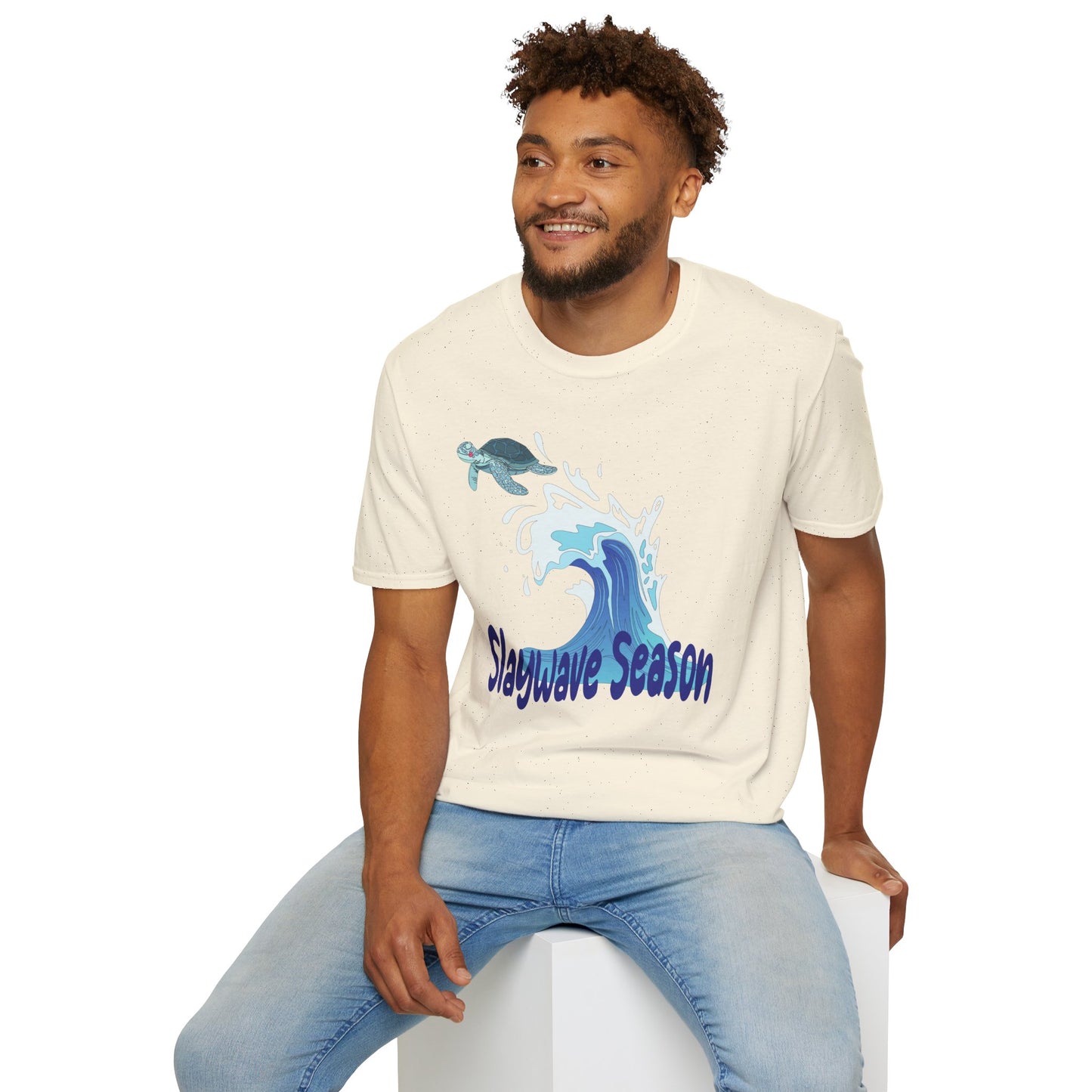 Sea Turtle Wave T-Shirt — "Slaywave Season" Coastal Surf Vibe Tee