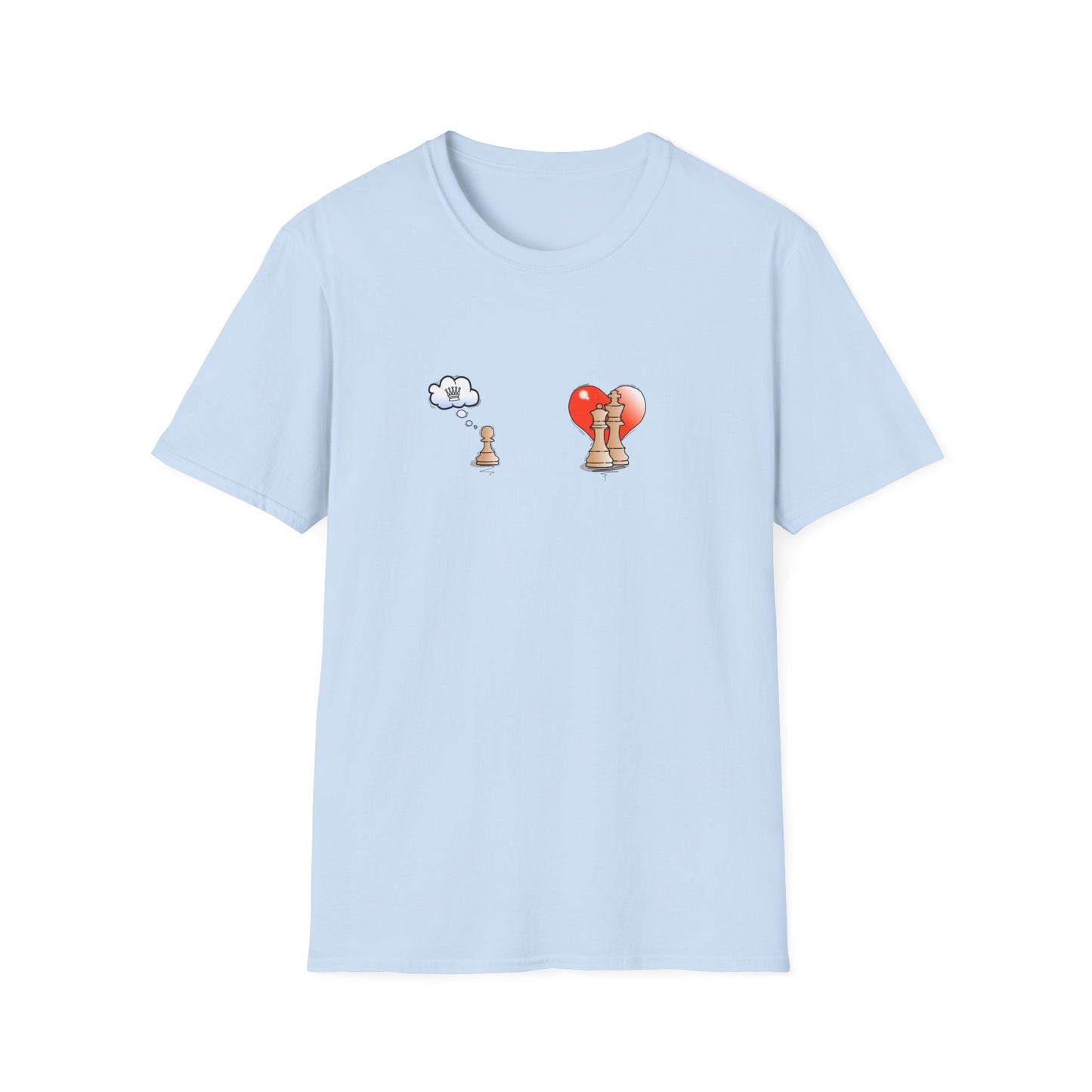 Chess Pawn Love T-Shirt — Cute Pawn Thinking of Queen with Heart Graphic
