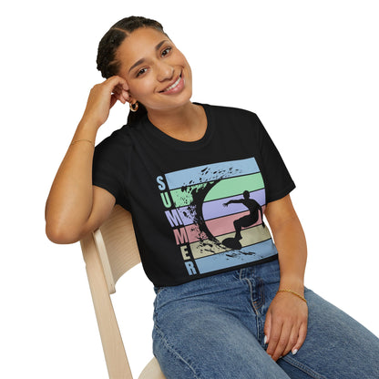 Summer Surf T-Shirt — Retro Stripes & Surfer Graphic
