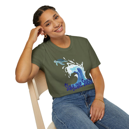 Sea Turtle Wave T-Shirt — "Slaywave Season" Coastal Surf Vibe Tee