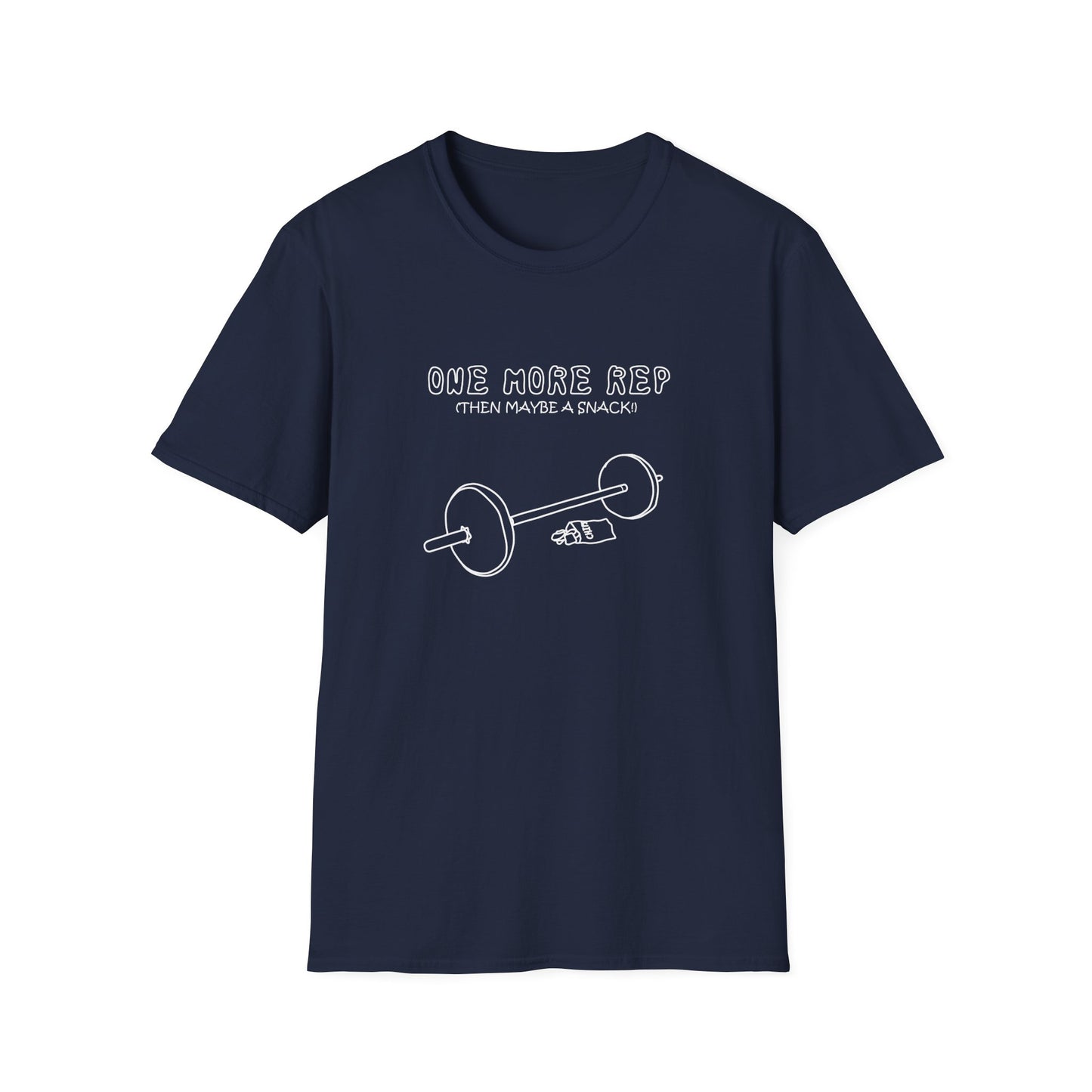 Funny Gym T-Shirt - "One More Rep (Then Maybe a Snack)" Barbell Fitness Tee