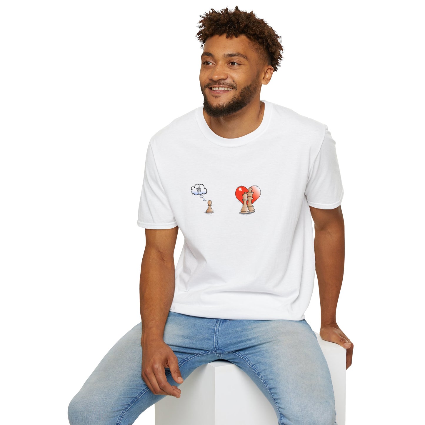Chess Pawn Love T-Shirt — Cute Pawn Thinking of Queen with Heart Graphic