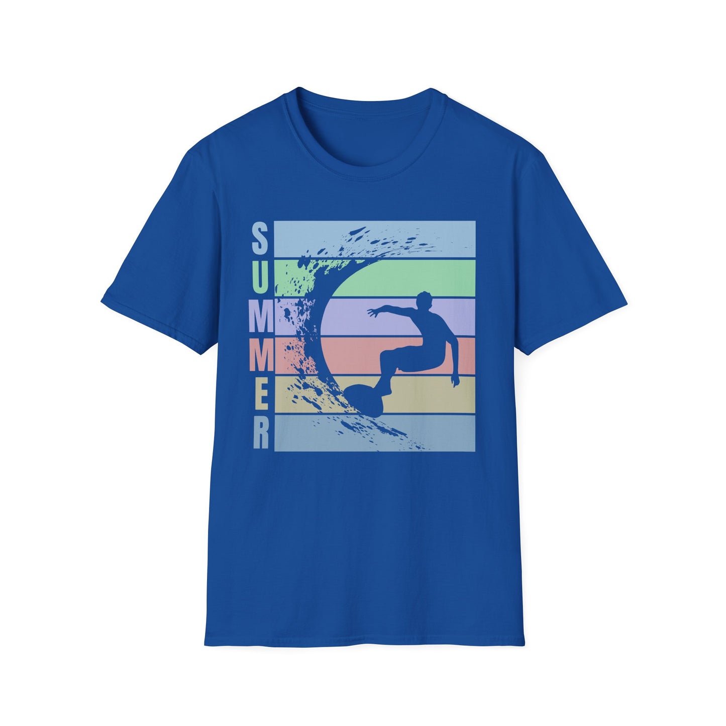 Summer Surf T-Shirt — Retro Stripes & Surfer Graphic